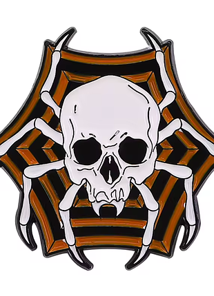 Пристрасний значок череп скелета павук брош spider skull halloween хелоуїн пін-павук скелет павутина хололоуїн