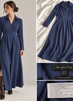 Синя вовняна сукня massimo dutti  максі сукня з розрізами довга тепла сукня