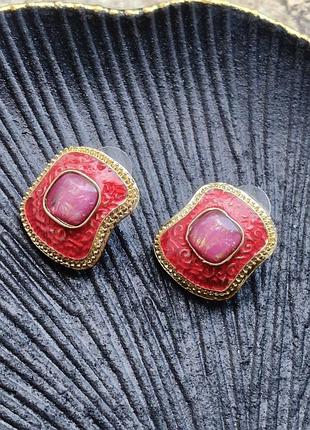 Серьги геометрия, квадрат, запечённая эмаль