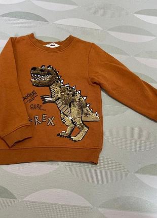 Дитячий світшот h&m із принтом динозавра (t-rex) та паєтками