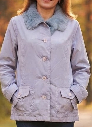 Винтажная куртка y2k с меховым воротником casual comfort (размер 14 / l) лавандовая пастель новая!