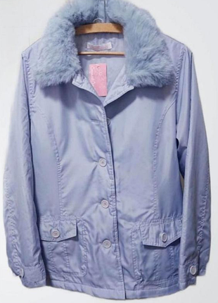 Винтажная куртка y2k с меховым воротником casual comfort (размер 14 / l) лавандовая пастель новая!