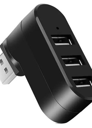 Мини usb-хаб usb 2.0 hub 3 ports с led индикатором black