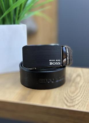 Ремінь чоловічий шкіряний hugo boss, чорний, автоматична пряжка, 100% шкіра, 105-130 см