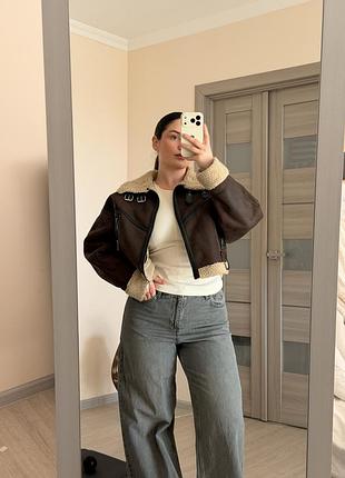 Куртка жіноча zara авіатор коричнева з хутром