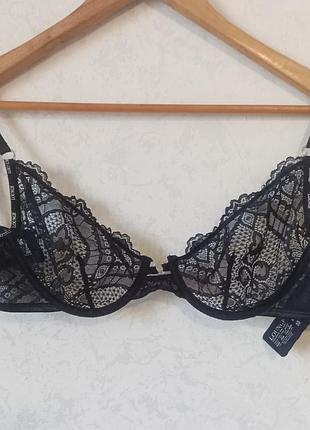 Бюстгальтер чорний гипюр на кісточках. uk.34dd, eur.75dd
