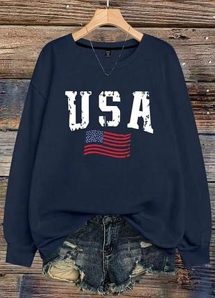 Женский темно-синий свитшот оверсайз usa shein curve, размер 1xl (50-52).