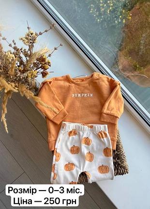 Трендові осінні костюмчики з гарбузиками 🎃🍂 розмір — 0–3 міс. кофточка на флісі 🤎