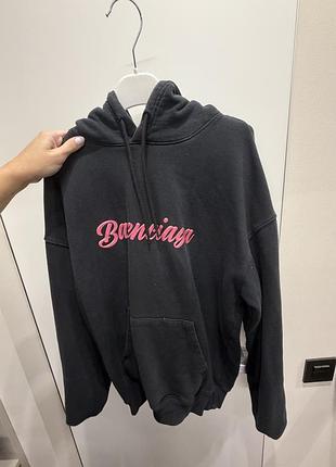 Худі жіноче balenciaga чорне з рожевим логотипом