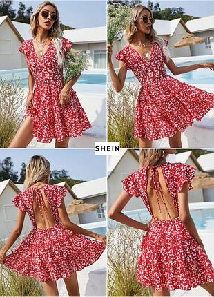 Платье с открытой спиной на завязке и цветочным принтом shein