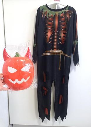 Костюм маскарадный на хелловин halloween хеллоуин хеллоуин гелловин геловин злобная тыква джека опдучала скелета для мальчика 4-5-6 лет 110-116