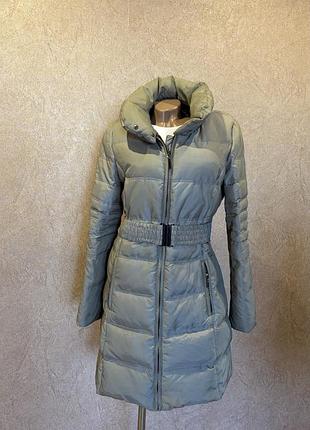 Подовжена зимова куртка-пуховик zara basic з поясом, розмір l-xl