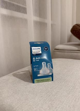 Philips avent anti-colic, flow 2, 1m+, комплект 2 силіконових сосок, модель scy762/02