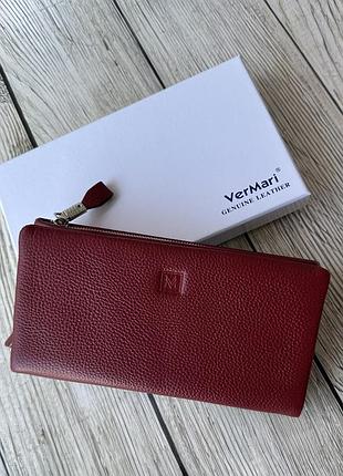 Кожаный женский бордовый кошелек vermari на молниях