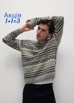 Вовняний светр m&s lambswool blend fair isle crew neck jumper кофта джемпер
