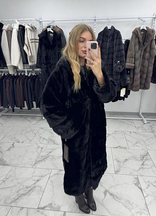 Шуба норкова з капюшоном 120 см шуба чорний діамант 💎