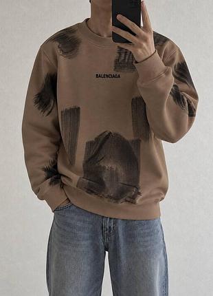 Чоловічий світшот balenciaga бежевий з принтом s–xxl