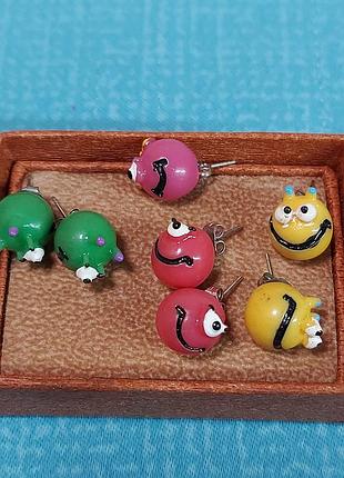 Серьги гвоздики монстрики набор 4