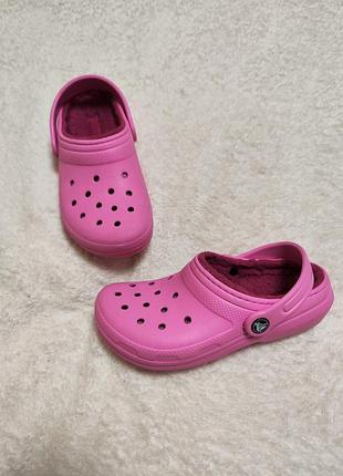 Утепленные розовые сабо crocs classic lined clog j2 33р 21см