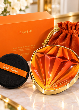 Тональное средство кушон drawshe cushion new orange / кушон с двумя сменными рефилями / алмазный кушон
