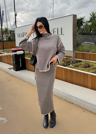 Теплый костюм с большим содержанием шерсти свитер+ юбка zara