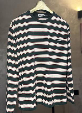 Miu miu 2024 striped t-shirt green | size:m