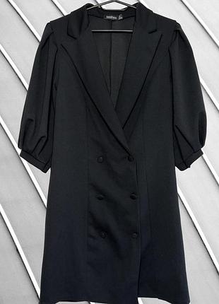Женское черное платье-жакет boohoo xl 42 44 48 бухое платье-пиджак с рукавами-буфами v-вырез прямого кроя boohoo xl