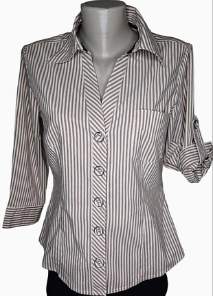 Стильна приталена сорочка в смужку next, р. 14 (xl) — рукав 3/4 з патами