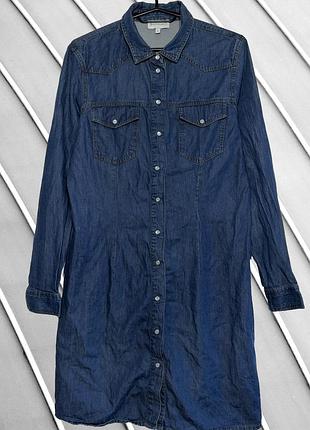 Джинсова сукня-сорочка warehouse l 40 42 46 48 вархаус синя джинсова сукня з кишенями та ґудзиками warehouse l