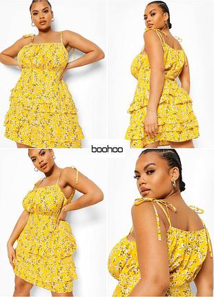 Платье-сарафан с бретелями завязками и цветочным принтом boohoo