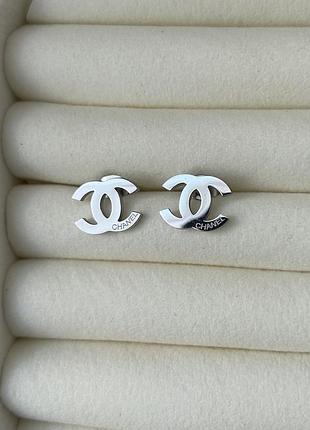 Сережки цвяшки chanel цвяшки сріблясті з медсталі, серьги гвоздики шанель, база