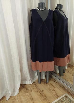 Вискозно-льняное с карманами платье 👗 большого размера