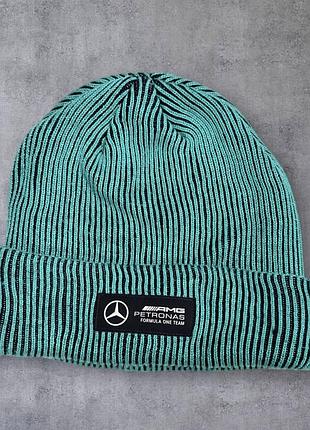 Шапка puma mercedes-amg petronas motorsport бірюзова в смужку