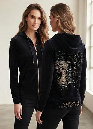 Розкішне чорне оксамитове худі / зіпка versace collection зі стразами (оригінал) juicy couture