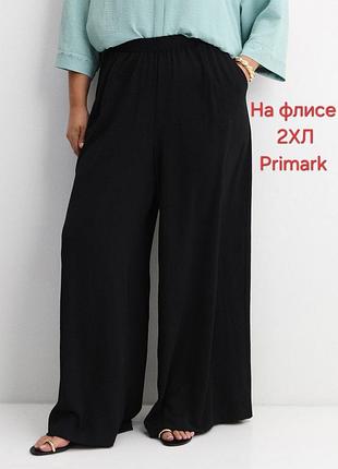Спортивні широкі чорні штани на флісі палаццо wide-leg з кишенями plus size xxl від primark
