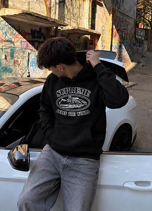 Худі чоловіче supreme x corteiz чорне бавовняне