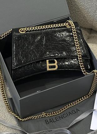 Сумка баленсиага crush medium chain bag crushed calfskin in black\gold