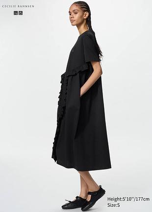 Сукня uniqlo чорна frill t-shirt dress (short sleeve)