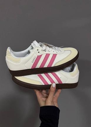 Кросівки жіночі adidas samba білі з фуксією, шкіра