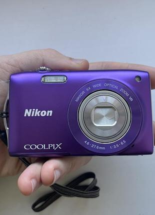 Фотоаппарат стильная камера nikon coolpix s3300 16 mp фиолетовая + клетка 8гб