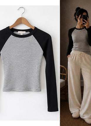Лонгслів  pull&bear у стилі casual — сірий з темними рукавами