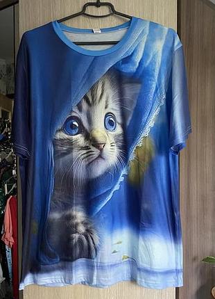 Блузка жіноча 2xl з принтом котика