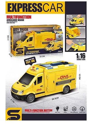 Спецтехніка js 126 f (36) “автофургон”, 1:16, звуки, підсвічування, інерція, відкриваються дверцята, гумові шини, в коробці