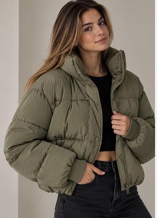 Куртка жіноча puffer коротка кольору хакі