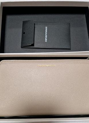 Кожаний бежевий кошелек emporio armani- сафьянова шкiра - original- упаковка