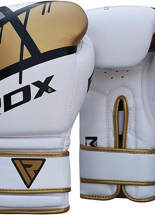 Боксерские перчатки rdx rex, золотые, кожаные, 10 унций (283 г) для спортсменов от 8 лет и до 60 кг. (10122)