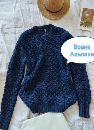 Ажурний темносиній светр джемпер united colors of benetton з вовною та альпакою, розмір l (g)
