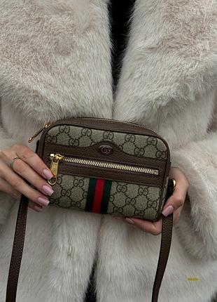 Сумка гуччи beige/ebony gg supreme canvas and leather mini ophidia crossbody bag