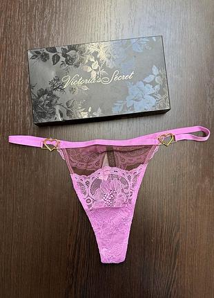 Жіночі трусики victoria's secret стринги рожеві мереживні