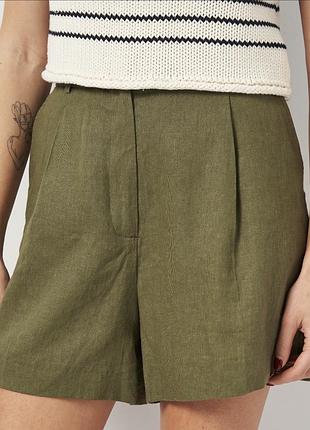 Лляні жіночі хакі шорти zara